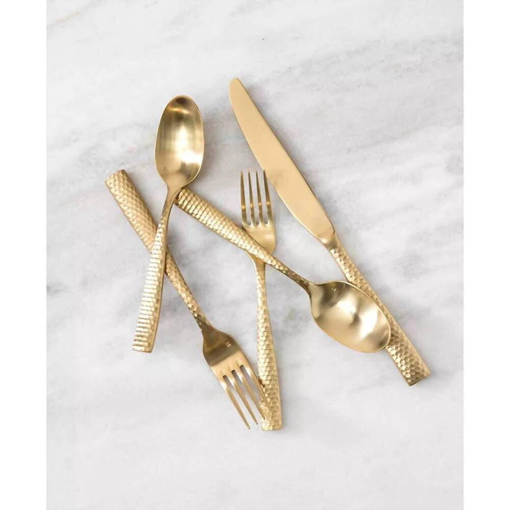 NEW FORTESSA lucca faceted brushed flatware – 20‑piece set in gold